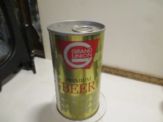 "GRAND UNION PREMIUM" 12 OZ EMPTY STEEL PULL TAB BEER CAN.   OPEN on BOTTOM.