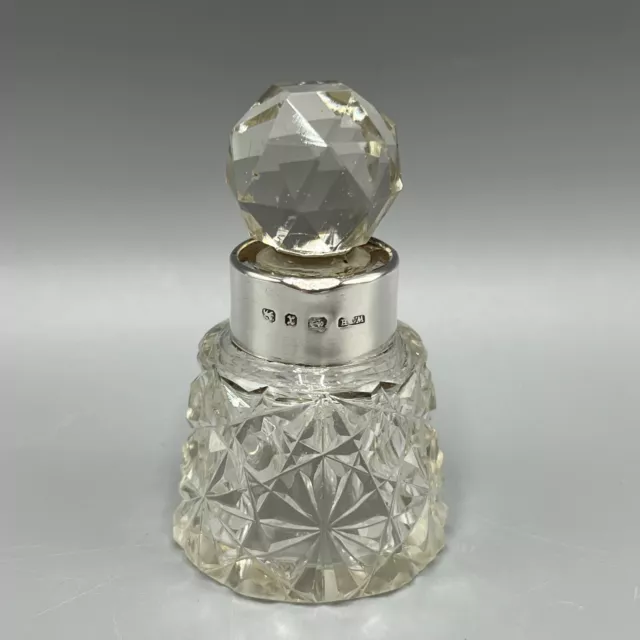 Antique Cut Glass Sterling Silver Scent Bottle English Victorian Hallmarked 1897