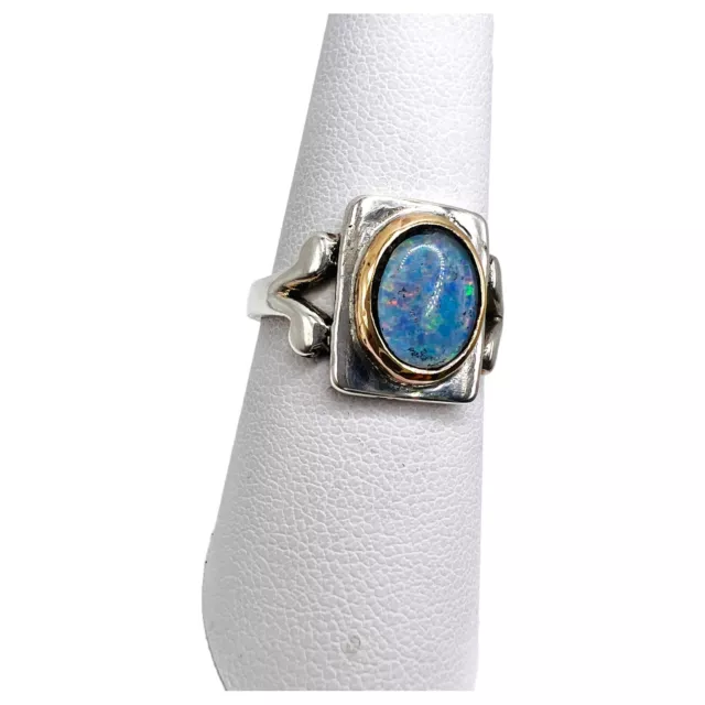 925 Sterlingsilber - Doppelopal Lünette goldgefüllter Ring Größe 7,75 - 0427 3