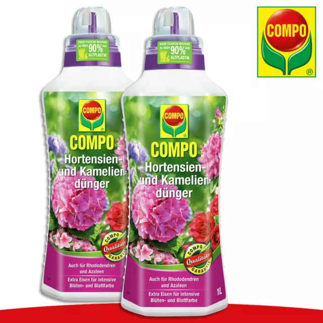 COMPO 2x 1L Hortensien- Y Kameliendünger También para Rhododendren Y Azaleas