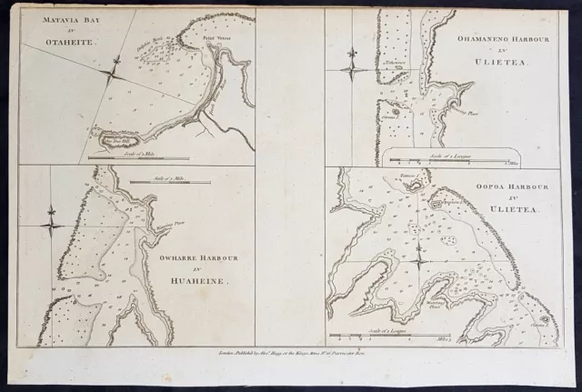 1784 Anderson Antique Map Society Islands French Polynesia Capt Cook Exploration