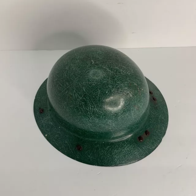 Vintage MSA Green Fiber Glass Hard Hat with Suspension Fiberglass Full Brim