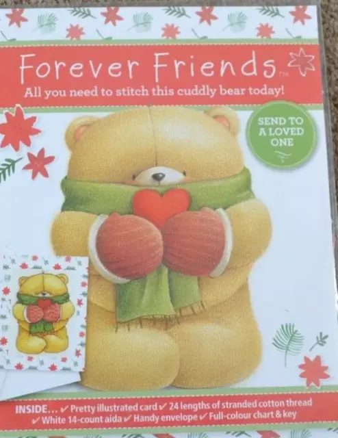 Cross Stitch Kit With Chart - Forever Friends Teddy Bear With Heart Card Kit