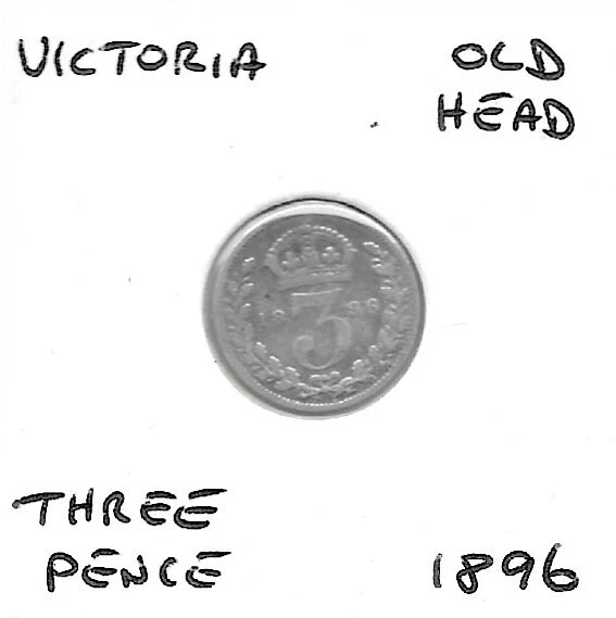 Three Pence 1896 Silver .925 Sterling Victoria Old Veiled Head