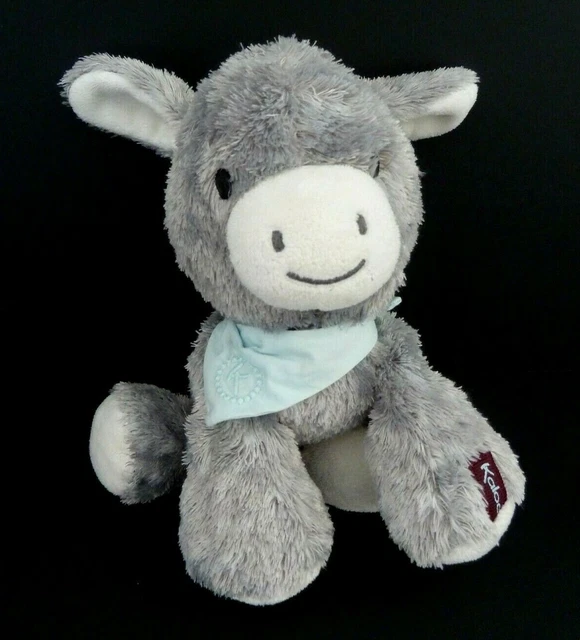 *. DOUDOU PELUCHE KALOO ANE REGLISS' GRIS BLANC FOULARD BLEU 18cm DONKEY - TTBE