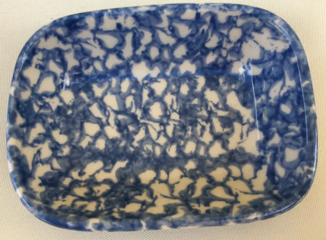 Beautiful Roseville Henn Blue Spongeware Pottery, 5 1/4” X 3 3/4” Dish, VGUC!