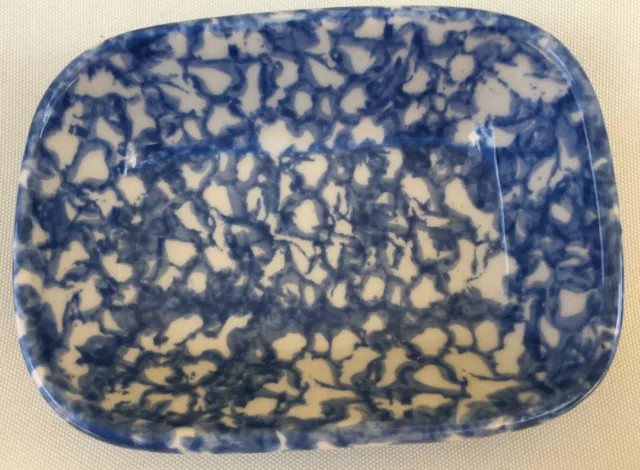 Beautiful Roseville Henn Blue Spongeware Pottery, 5 1/4” X 3 3/4” Dish, VGUC!