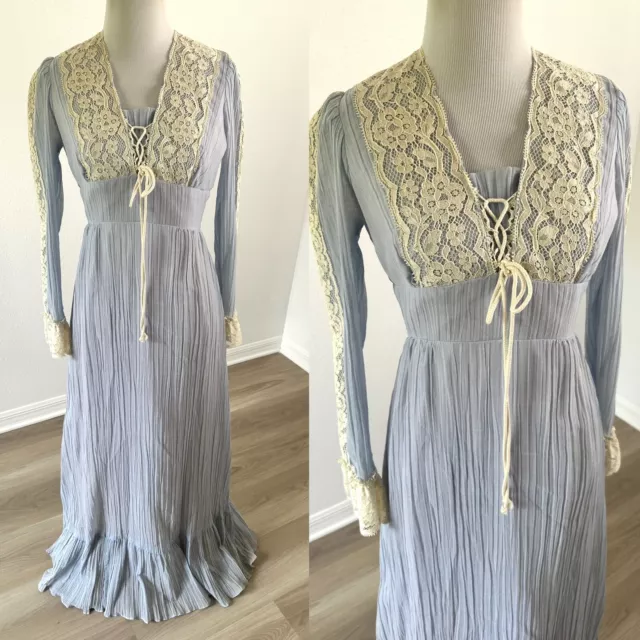 Vintage 60s 70s Prairie Cottage Lace Maxi Dress Victorian Read!