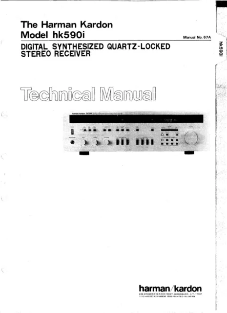 Service Manual Instructions for Harman Kardon Hk 590 I