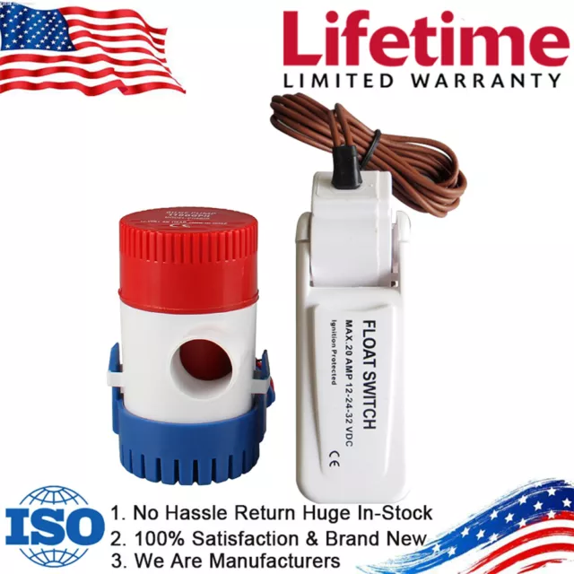 1100GPH Bilge Pump With Auto Float Switch Kits For Boat Marine Submersible Pump