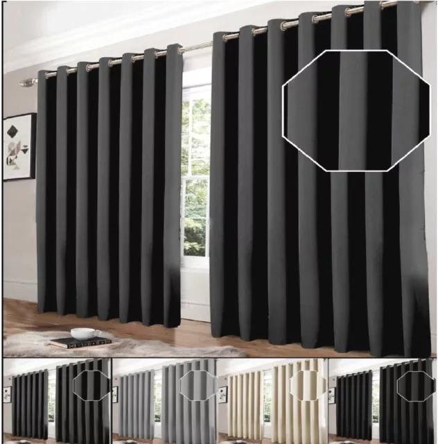 Thermal Thick Blackout Curtains Ready Made Eyelet Ring Top Curtain Pair Tiebacks