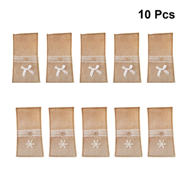 10 piezas soporte para utensilio de Navidad toallitas cubiertos de plata cubiertos yute servilletas