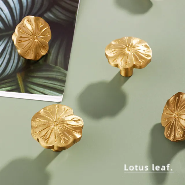 Brass Lotus Leaf Wardrobe Door Knob Drawer Pull French Furniture Cabinet Handle