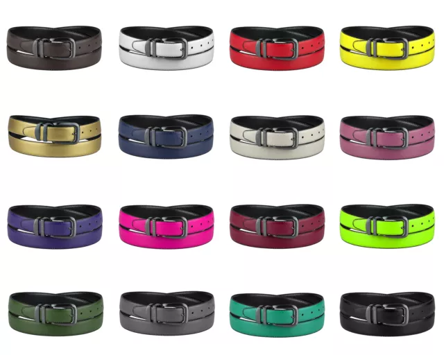 CONCITOR Reversible Belt Solid Colors & Black Bonded Leather Pewter-Tone Buckle