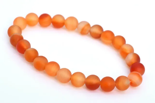 8MM Matte Orange Red Striped Agate Bracelet Grade AAA Natural Round Beads 7.5"