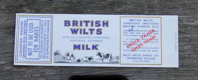 (milk bottle) Wilts United Dairies Trowbridge dairy BRITISH Far East tin label