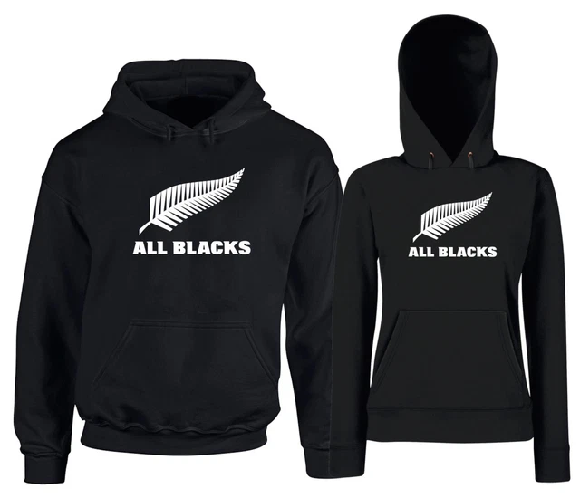 All Blacks Felpa Cappuccio Rugby Personalizzata Tributo Logo Uomo Donna Nera