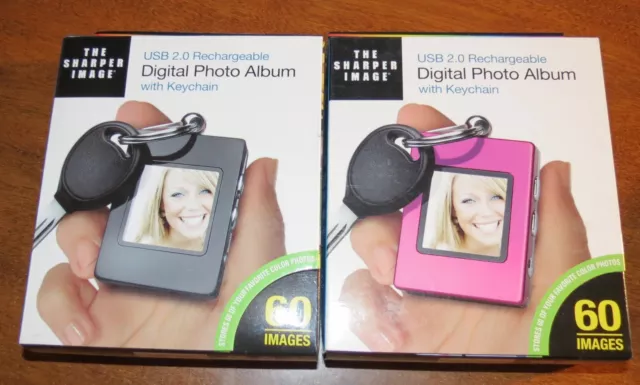 2 Sharper Image USB 2.0 Rechargeable Digital Photo Album W/ Keychain Black/pink