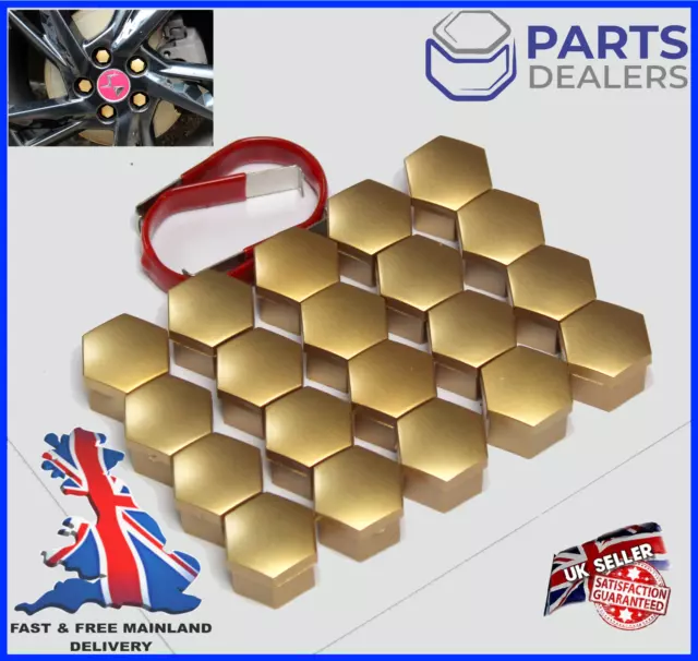 WHEEL NUT COVERS FOR DACIA DUSTER SANDERO LOGAN BOLT CAPS 17mm GOLD x20 + TOOL