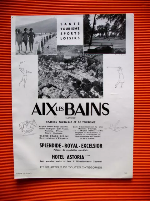Press Advertisement Aix Les Bains Spa And Tourism Station Ad 1952