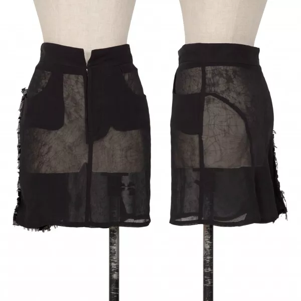Yohji Yamamoto FEMME Wrinkle Mesh Pasted See-through Skirt Size 1(K-132644)