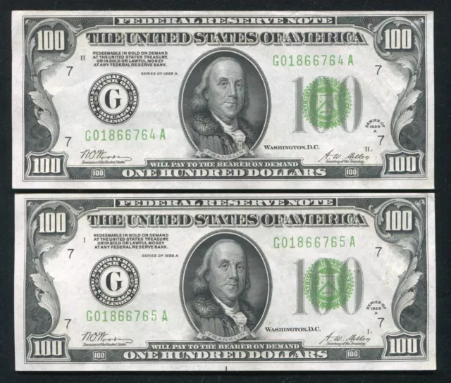 (2) Consecutive Fr. 2151-G 1928-A $100 Frn’s Chicago, Il Choice Uncirculated