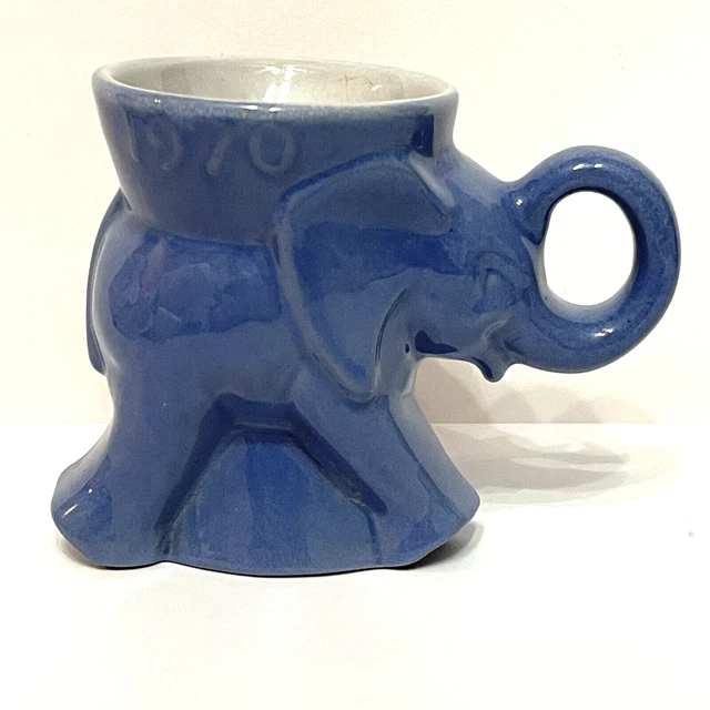 Frankoma Pottery Political Mug / Cup Blue GOP Elephant 1970 - READ DESCRIPTION
