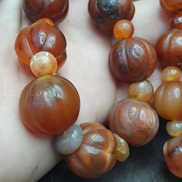 Old Ancient Indo Tibetan Carnelian Agate Beads Melon Shape Beads necklace 3