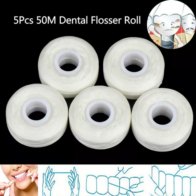 5Roll 50m Dental Flosser Oral Hygiene Floss Teeth Cleaning Mint flavor Tooth