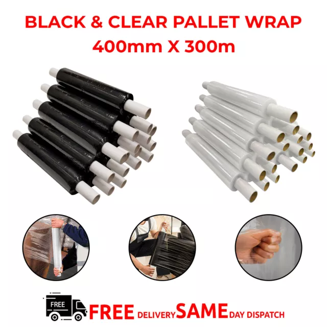 Black Pallet Wrap Cling Film Strong Stretch Shrink Parcel Packing Clear Rolls