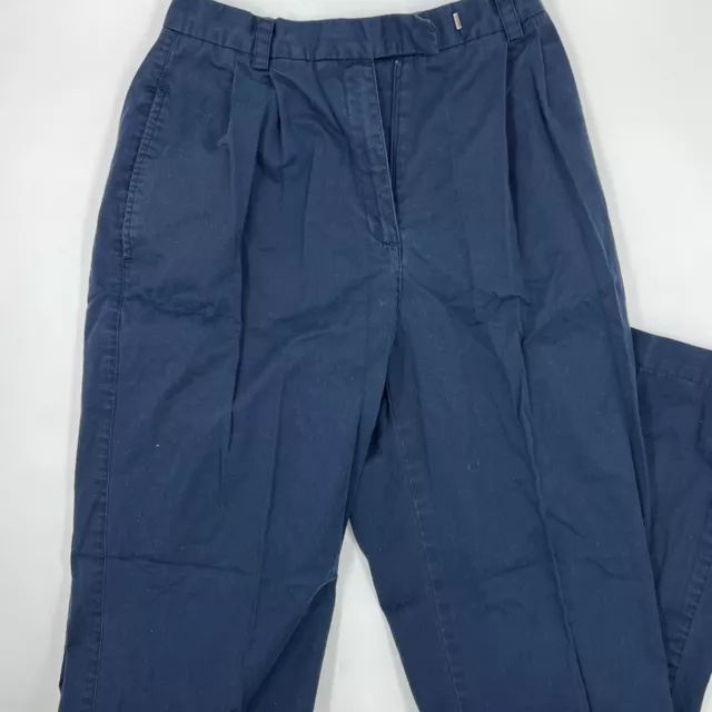 Liz Claiborne Womens Chino Pants Size 4 Navy Blue Pleated Straight Leg Cotton