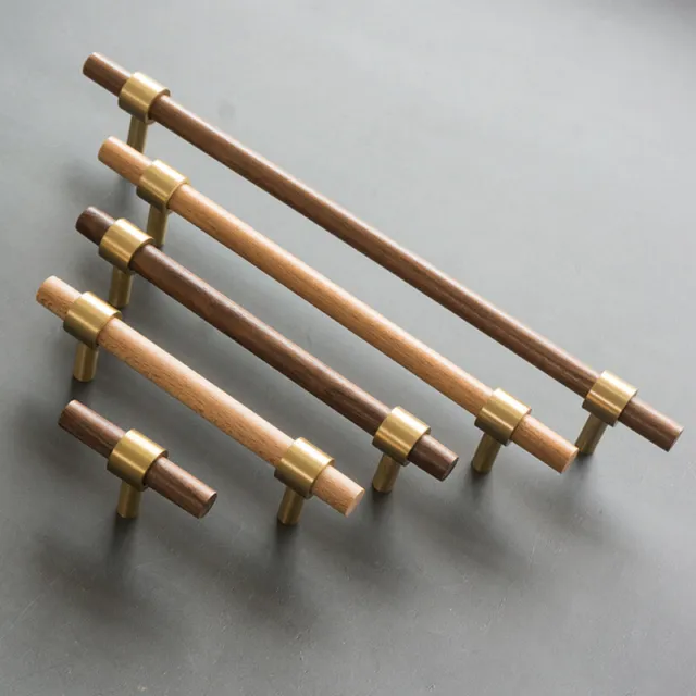 Wooden Cabinet Drawer Knobs Pulls Brass Kitchen Cupboard Wardrobe Wood Handles
