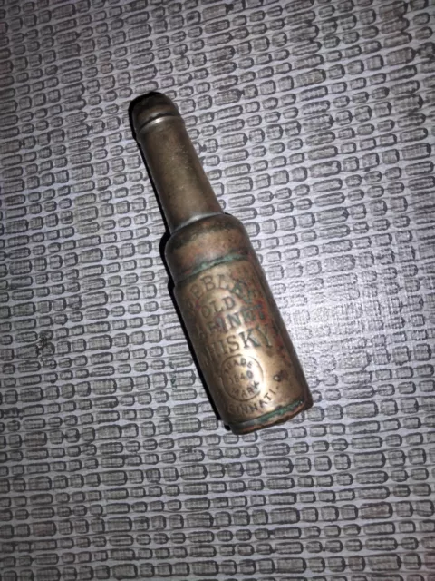 antique metal brass prohibition pebbles whisky bottle corkscrew cincinatti ohio