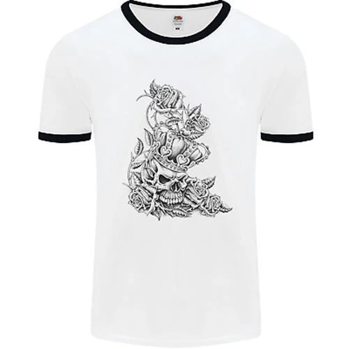 T-shirt Skull Crown Biker Skull Gothic Heavy Metal Uomo Biancher