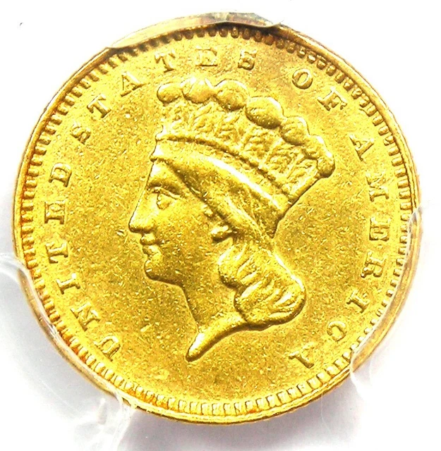 1865 Indian Gold Dollar G$1 Coin - Certified PCGS AU Details - Rare Date Coin!