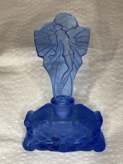 RARE Vintage Pesnicak Art Neuvo Frosted Blue Glass Perfume Bottle
