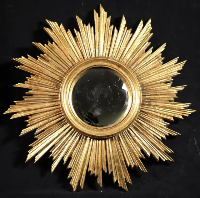 1970’s FRENCH GILDED WOOD SUNBURST MIRROR WITH CONVEX GLASS - SUPERB