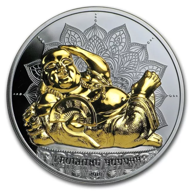 2018 ~ Gold Laughing Buddha ~ 2 - Oz 999 Silver Coin ~ Black Proof Gem ~ $288.88