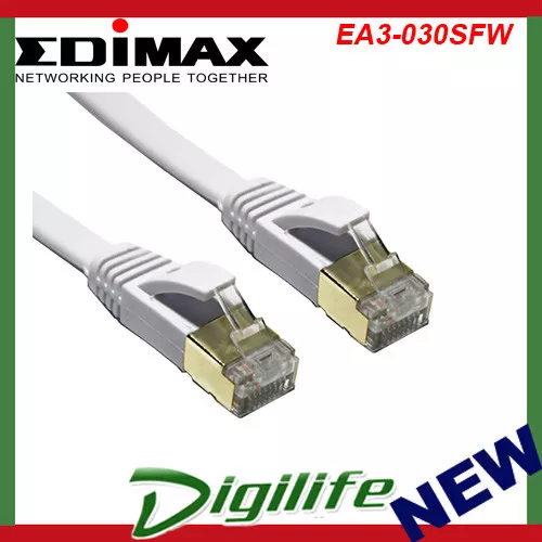 Edimax 3m White 10GbE Shielded CAT7 Network Cable Flat EA3-030SFW