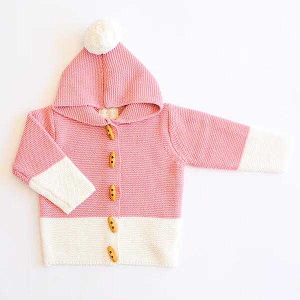 NEW Jujo Baby Border Knit Jacket - Pink/Ecru Free Shipping Children Baby