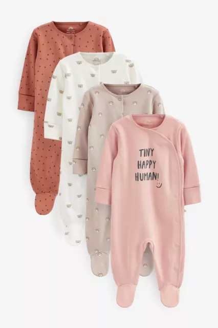 Next Baby Girls Boys Sleepsuits 4 Pack 9-12 Months, Neutral Babygrows, Brand New