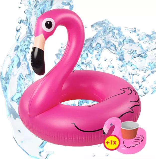 Flamingoring ca. 110 cm Schwimmring Flamingo aufblasbar Pool + Getränkehalter