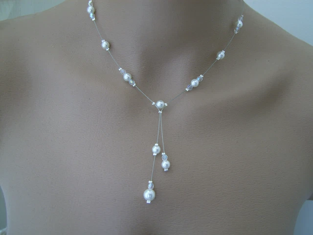 Collier Fantaisie Femme Perles Blanc Et Rose Fuchsia Pour Mariage Ou Soirée