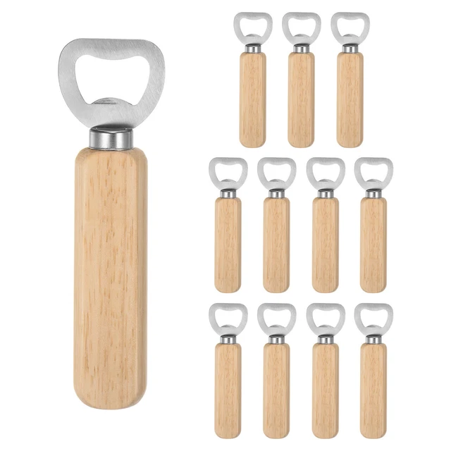 12pcs Beer Bottle Opener 5.6" Stainless Steel Opener, Wood Handle