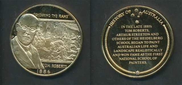 Australia: 1970s Tom Roberts 44mm 39.5g Gilt Silver Medal, Australian History