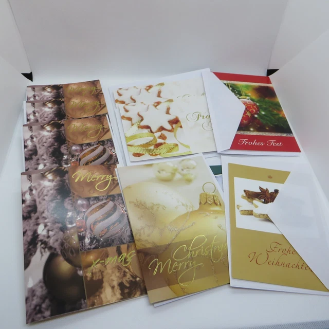 10 Stück Weihnachtskarten Klappkarten mit Kuvert Frohe Weihnachten div. Motive