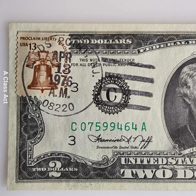 NICE US $2 Dollar Bill 1976 (C) Note USPS Stamp, Canceled Leeds Point, NJ T8104