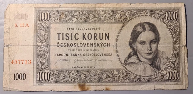 1000 tisic korun Czechoslovakia 1945