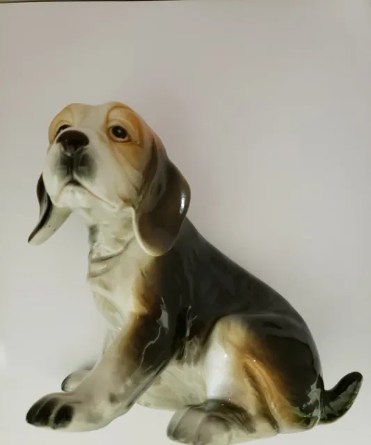 Josef Originals Vintage Beagle Hound Dog Sad Puppy Large Figurine Labels RARE