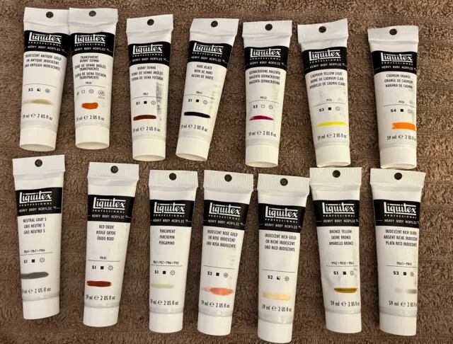 Liquitex Professional Heavy Body Acrylic Paint LOT of 14-2 oz tubes- no repeats